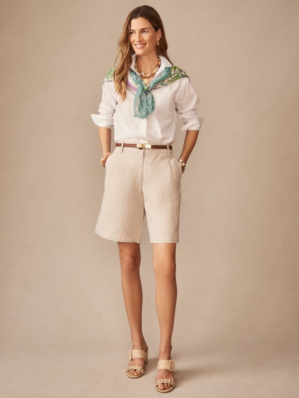 J McLaughlin Cooper Linen Blend Shorts - Stone NEW